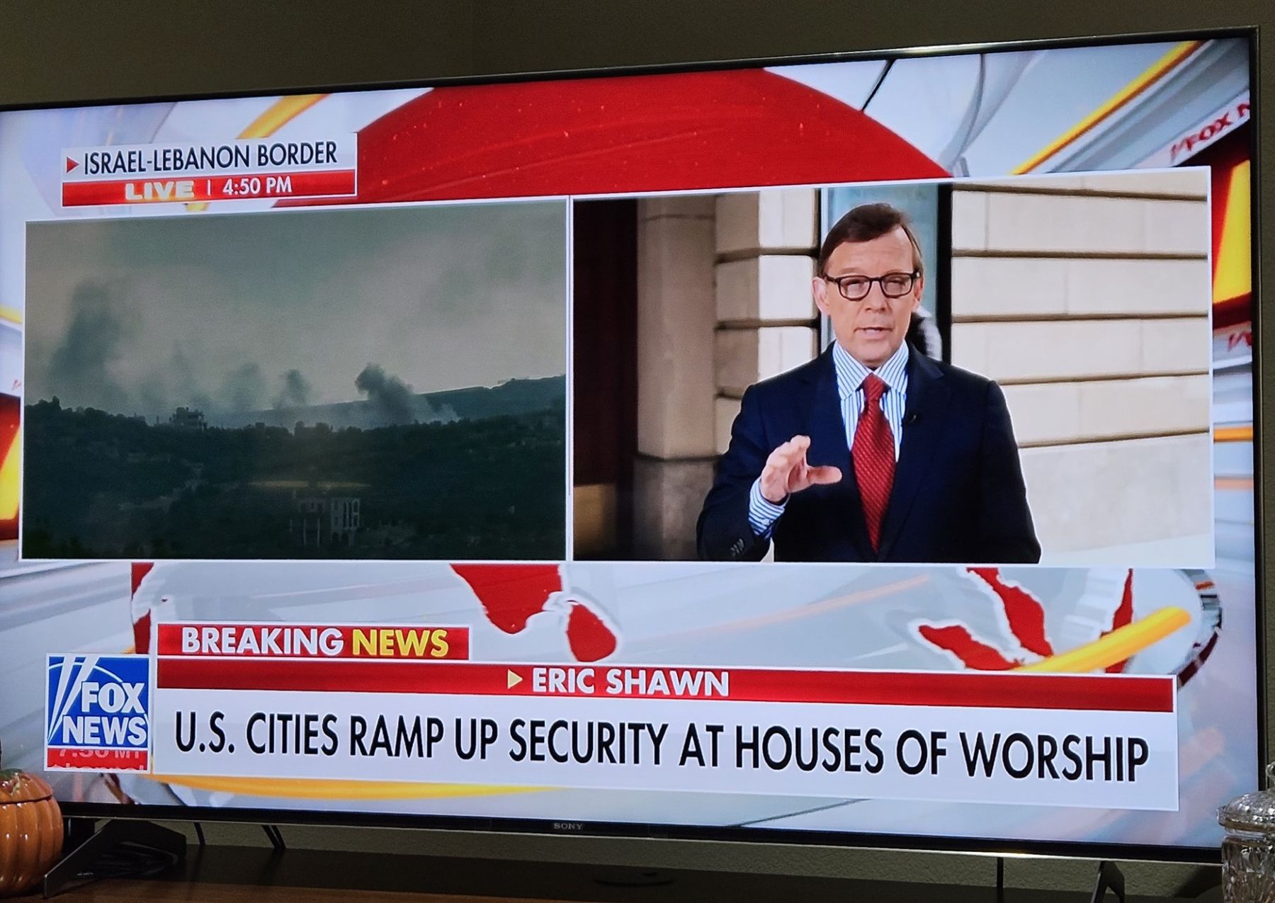 Television news report on cities increasing security at houses of worship